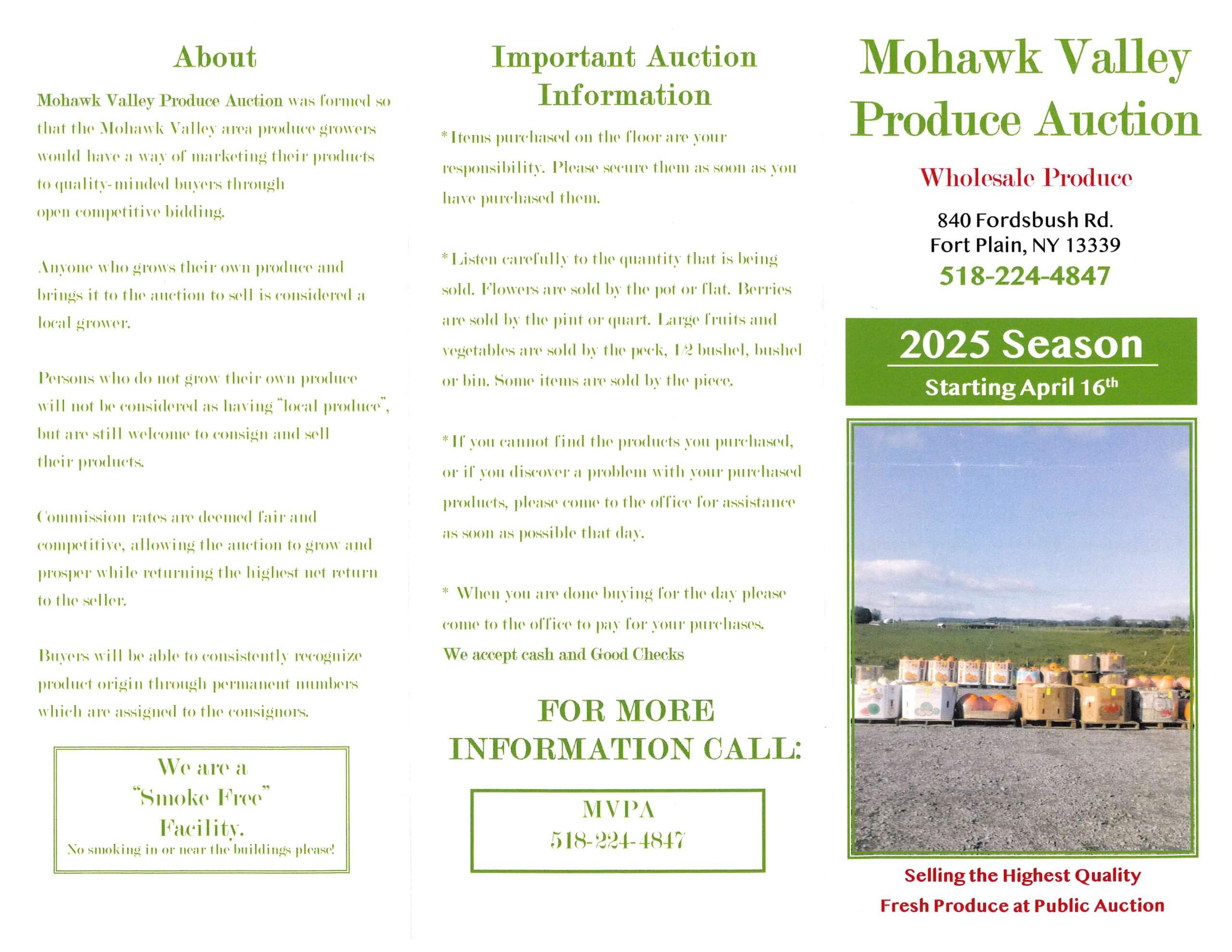 Mohawk Valley Produce Auction 2025 flyer page 1