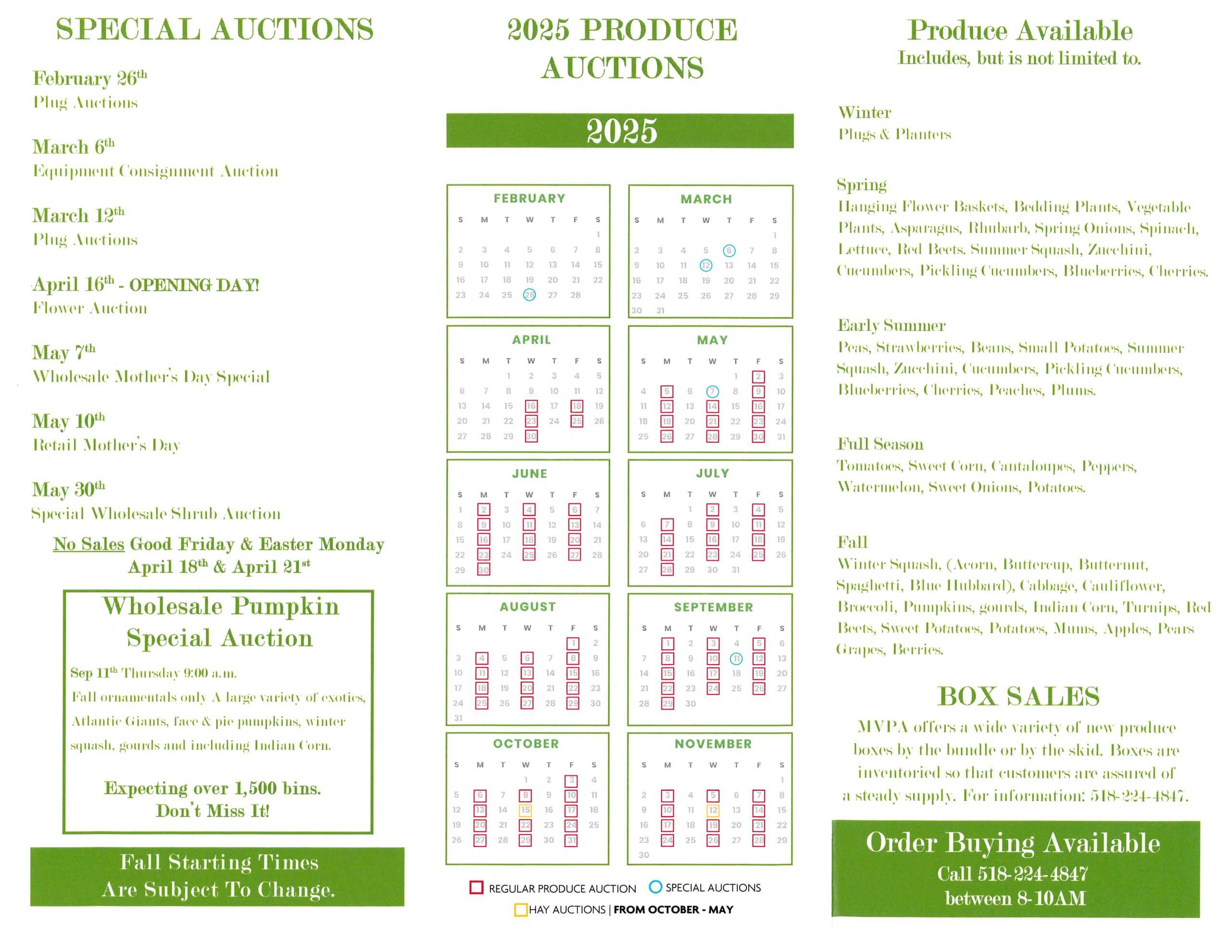 Mohawk Valley Produce Auction 2025 flyer page 2