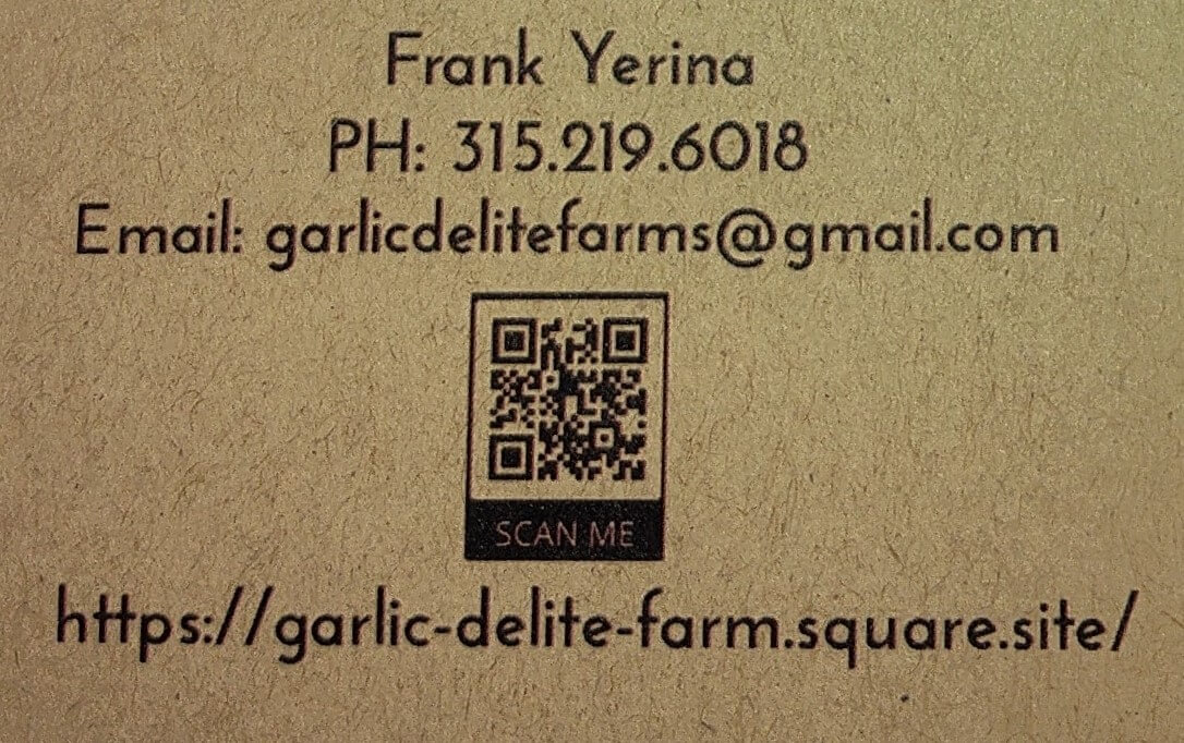 Business card for garlic farm