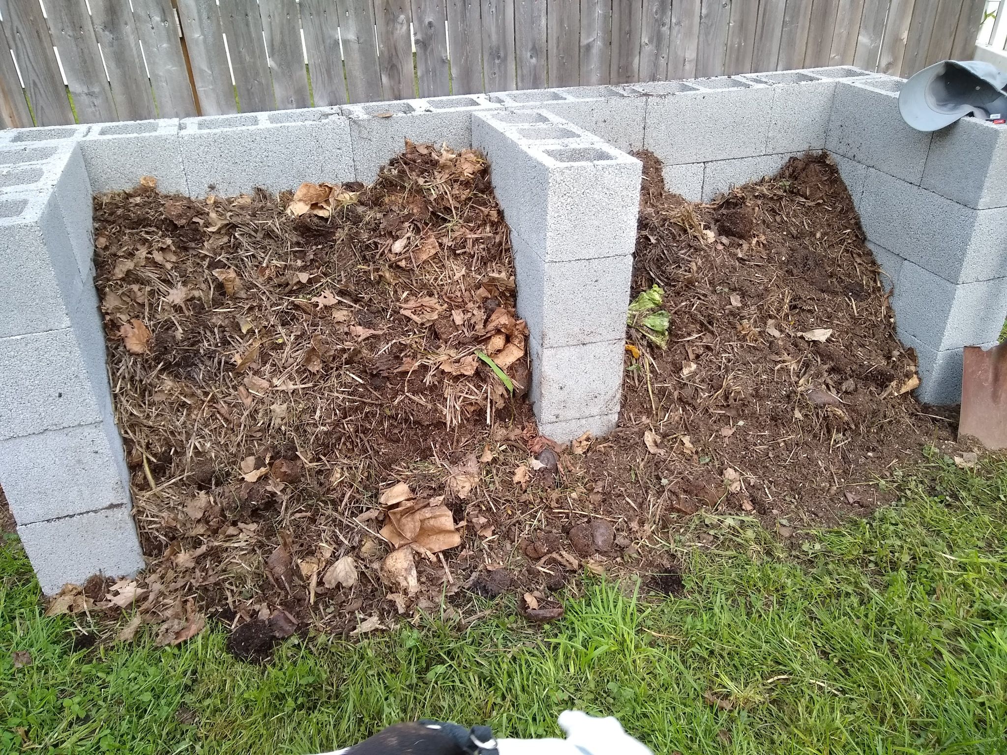 Compost pile in concrete blocks